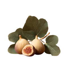 Fresh Figs with Leaves on White Background for Culinary Use
