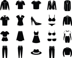 Collection of Black Clothing Silhouettes Various Garments Wardrobe Essentials Fashion and Apparel Elements Design Icons Illustration
