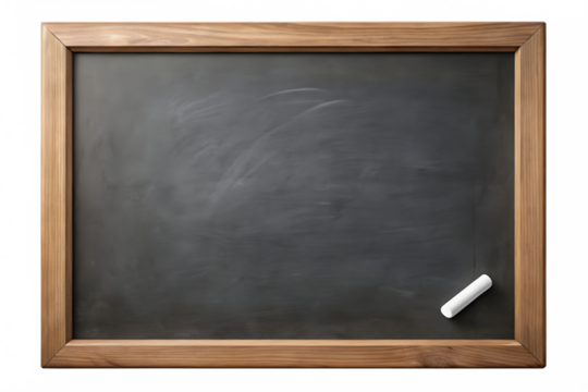 Empty chalkboard with a piece of chalk on the bottom right corner, isolated on a transparent background - Powered by Adobe
