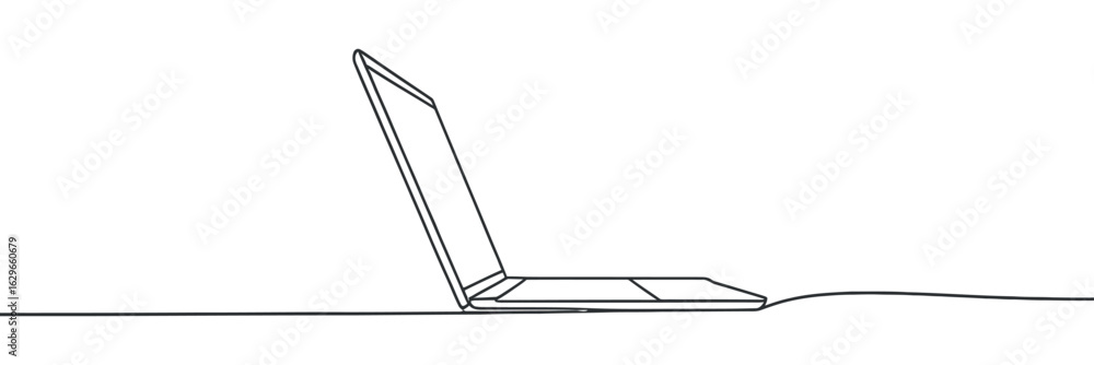 Poster laptop computer vector illustration continuous line drawing modern technology device electronic gadg