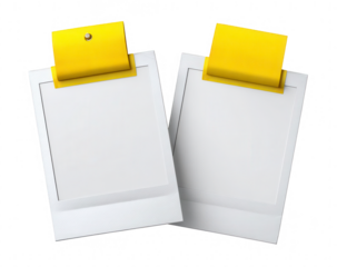 Two white photo clipboards with yellow clips