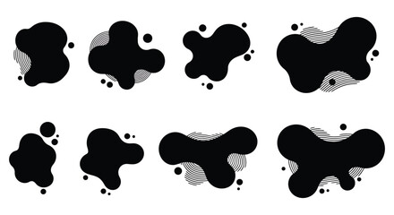 Set of Abstract Black Liquid Shapes with Stripes Silhouette