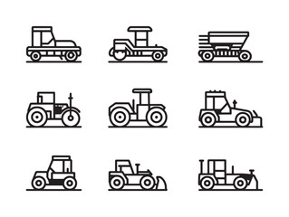 Road roller line art showing heavy construction machinery