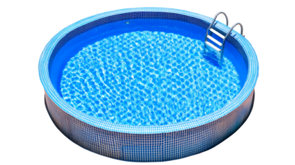 Round pool with water and ladder on transparent background