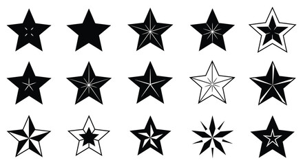 Collection of Fifteen Different Star Designs in Black and White silhouette