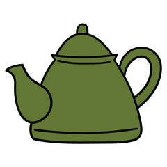 Hand-drawn cartoon green teapot on a white background.