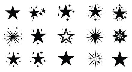 Collection of Starburst and Star Shapes in Black Silhouette Style silhouette