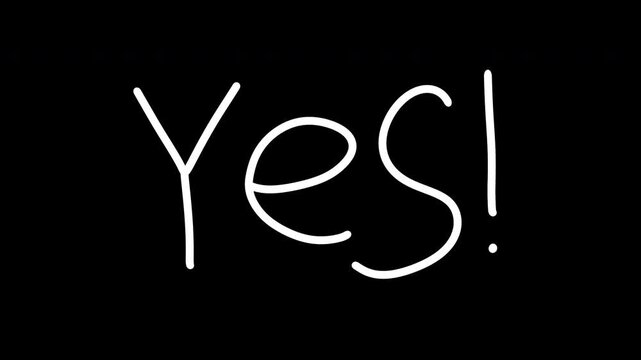 Animation comic expression text in hand draw doodle style. 2d motion word phrase cool, omg, amazing, wow, yes for emotion isolated on black background.