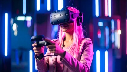 Woman playing VR game