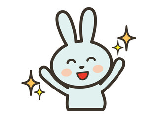Happy Rabbit with Raised Hands and Sparkles