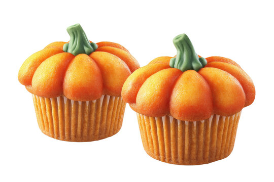 Two pumpkin cupcakes with green stems - Powered by Adobe