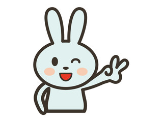 Cute Bunny Character Making Peace Sign