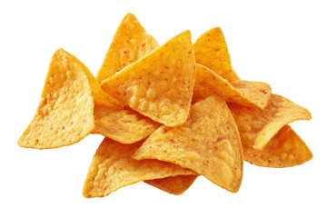 A pile of tortilla chips with a white background