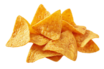 A pile of tortilla chips with a white background