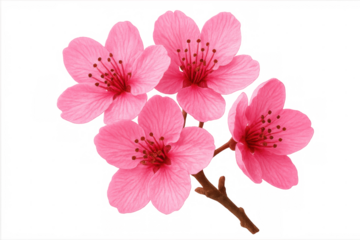 Cherry blossom flowers blooming on a branch with transparent background, perfect for spring and nature designs