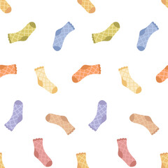 Set of socks seamless vector pattern. Cute bright accessories on a white background.
