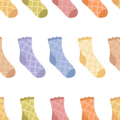 Set of socks seamless vector pattern. Cute bright accessories on a white background.