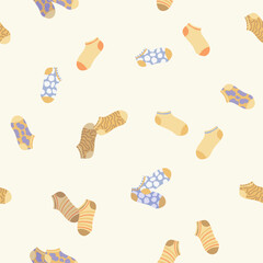 Different prints socks seamless vector pattern. Cute accessories background.