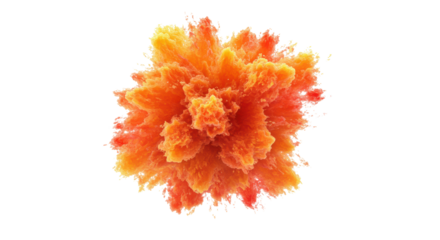 Vibrant, multi-hued abstract energy flow and particle burst with intense internal glow in reds, oranges, yellows, against a transparent shadowless background, concept of breakthrough and potential