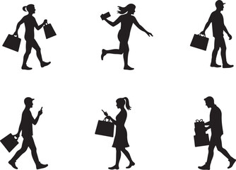 Obraz premium Shoppers carrying bags and gifts, diverse silhouettes in motion