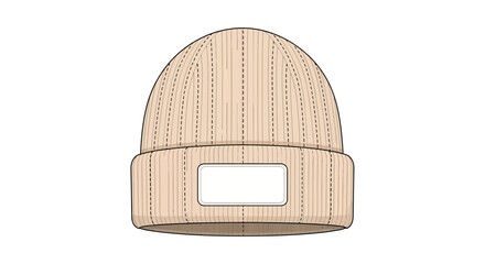 Vector mockup of a winter beanie hat, front view, with a soft rounded crown and a folded ribbed brim
