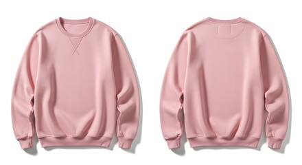 Front and back view of a light pink, plain crew neck sweatshirt.
