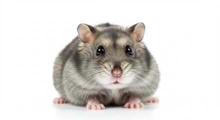 Obraz premium Cute gray hamster poses playfully against bright white background. AI Generated