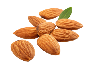 Raw almonds closeup on white background for healthy natural eating and vegan nutrition concept