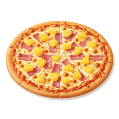 Classic Hawaiian Pizza – Pineapple & Ham on Golden Cheese (Isolated Top View).