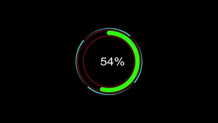 Circle loading bar icon animation. from 0-97% loading bar Loading neon circles icon. Circular progress bar. black background and creating a stunning 4k video.
