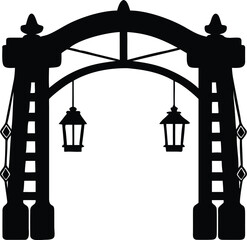 Obraz premium Vector illustration of archway with lanterns isolated