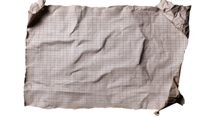 Wrinkled graph paper with transparent background for creative uses