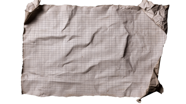 Wrinkled graph paper with transparent background for creative uses