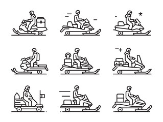Snowmobile ride line art adventure through winter wonderland
