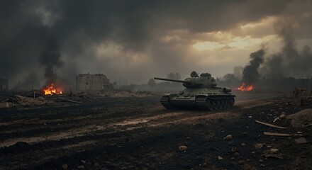 Tank Battlefield Smock Fire Explosions War Zone Military Combat. Armed Conflict Warfare Destruption Trauma Stress Disorder Veterans Memorial Day Remambrance. Military Services Veters Affaars PTSD