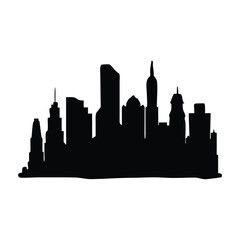 Obraz premium Bold black silhouette of a city skyline featuring iconic skyscrapers and diverse architectural styles.