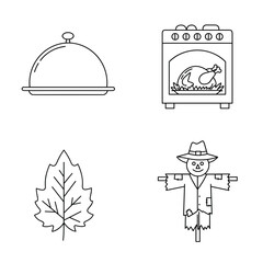 Collection of Thanksgiving-themed icons, including Serving platter, Oven (with turkey), Autumn leaf, Scarecrow