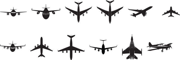 Naklejka premium set of silhouettes of plane, airplane vector illustration set