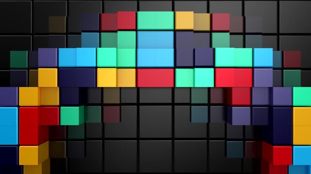 Cubes Form a Wave. Abstract motion, 3d rendering, 4k resolution
