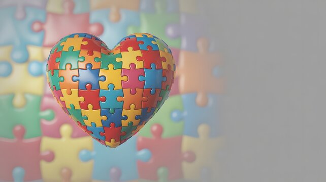 Autism Puzzle Heart Symbolizing Autism Awareness with Colorful Pieces and Soft Background