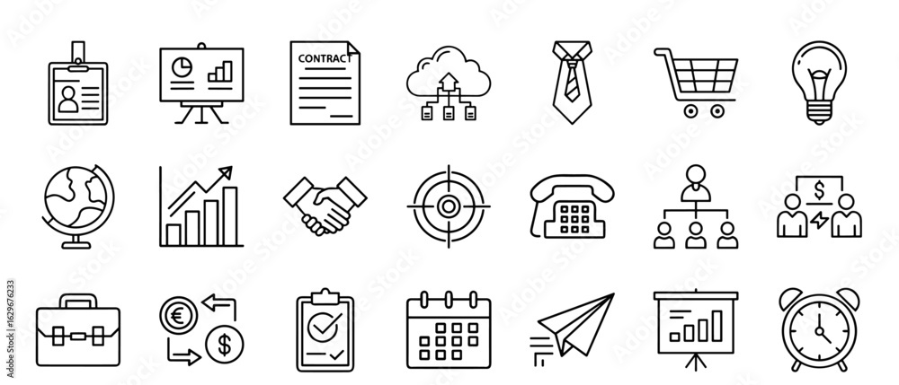 Poster business process icons set in minimalist design with monochrome colors