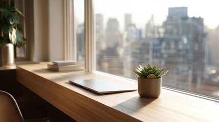 Minimalist workspace with natural elements for office furniture campaigns, business website headers and home office inspiration
