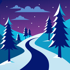 A winter forest scene with snow covered trees vector landscape background.
