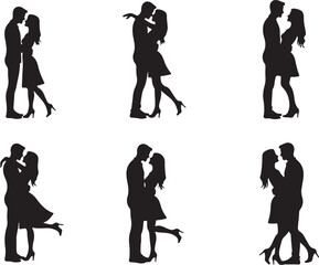 Romantic Silhouettes of Loving Couples in Various Poses Together
