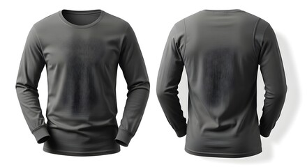 Front and back views of a gray long-sleeved t-shirt, isolated on a white background.