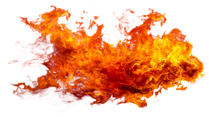 Vibrant flames dancing in the air on a transparent background