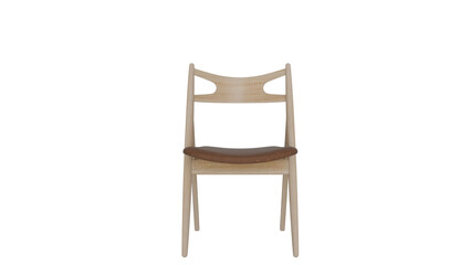 3D Render a wooden chair with a leather seat