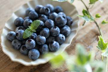 お皿に盛りつけたブルーベリー