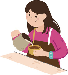 Female Barista Preparing Coffee Vector Illustration