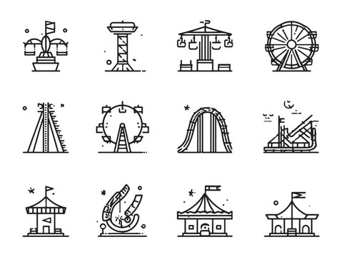 Theme Park Ride Line Art Adventure in Motion